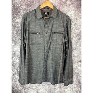 Rock & Republic Shirt Mens Size L Gray Stretch Work Casual Rockabilly Biker